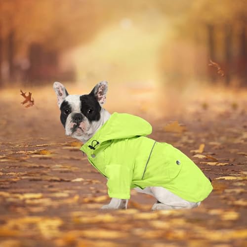 Morezi Dog Zip Up Raincoat with Reflective Buttons, Rain/Water Resistant, Adjustable Drawstring, Removable Hood, Raincoats with Legs 8lbs to 80lbs Available Light Green S - color: Light Green, size: Small