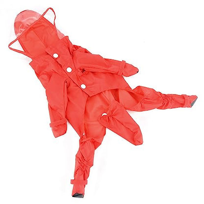 PAIDEFUL Small Dog Full Body Coverage Raincoat Solid Four-Leg Onesie Rain Jacket Waterproof Hoodie Puppy Clothes Button Lightweight Cats Costume, Red, XL - color: red, size: XL: Chest: 19.7", Back: 16.5"