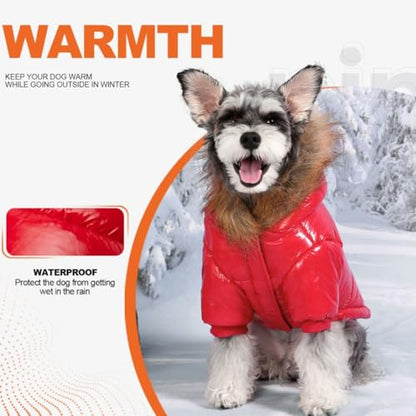 PINA Dog Winter Coat with Faux Fur Hood, Windproof and Warm, Suitable for Small to Large Dogs, Red, XXL - color: Red, size: XXL(chest:25.5in)