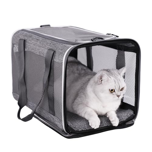 Soft Pet Carrier Bag for Cats and Puppy Under 20 lbs. Sturdy, Safe, Comfortable and Lightweight - color: Grey