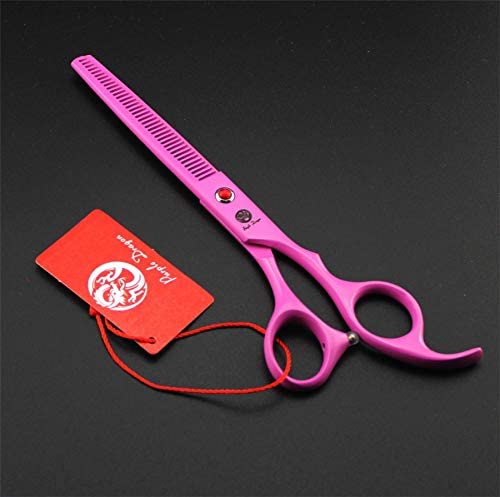 Purple Dragon Professional 7.0 inch 4PCS Pet Grooming Scissors Kit Japan Premium Steel Straight & Curved & Thinning Blade Dog Hair Cutting Shears Set with Case - color: Pink
