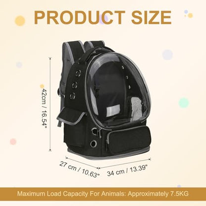 Pet Backpack Carrier, Portable and Ventilated, Oxford Cloth, Dog Cat Travel Bag with Transparent Cover 13.39", (Black, 1 Pcs), Intended for Hiking/Camping/Traveling - color: Black