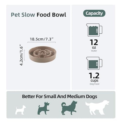 Havniva Ceramic Slow Feeder Dog Bowls, 1.2 Cups Dog Bowl Slow Feeding for Small and Medium Breed, 7.3inch Puzzle Dog Food Bowl Slow Feeder Non-Slip Anti-Gulping and Anti-Choking Reduces Bloating - color: 1 x Brown Coffee-A, size: 7.3inch