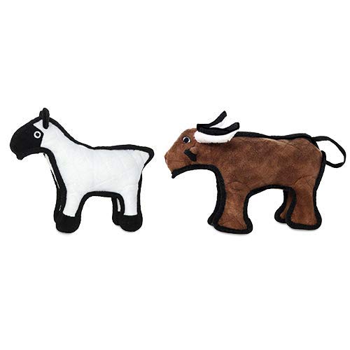 TUFFY® 2 Pack Bull Sheep Small Ultra Durable Plush Dog Toys | Multiple Layers & Reinforced Seams , Washable and Floats , Original Construction - color: Brown Jr Bull Black White Jr Sheep