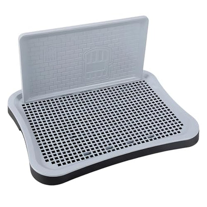 Dog Toilet with Wall, 20.1 x 15.7 x 1.6 in Black Plastic Training Potty Tray for Indoor Pee Pad Station, Removable Grid and Elevated Splash Guard, Suitable for Various Breeds