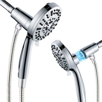 High Pressure 10 Ways Handheld Shower Head Chrome- Anti-clog Nozzles, Built-in Power Wash to Clean Tub, Wall & Overhead Brackets,Magnetitc Rainfall Shower Wand,Built-in 2 Power Jet - color: Chrome
