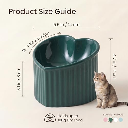Dark Green Ceramic Raised Cat Bowls, Tilted Elevated Food or Water Bowls, Stress Free, Backflow Prevention, Dishwasher and Microwave Safe, Lead & Cadmium Free - color: Dark Green