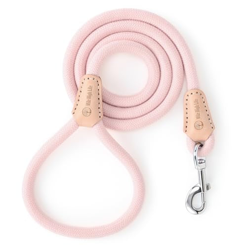 Mile High Life Dog Leash, Rope Leash with Genuine Leather Connection and Heavy Duty Metal Clasp, Great for Small Medium Large Dogs(Light Pink,48 Inch) - color: Rope Handle-Light Pink, size: 48 Inch-1/2"