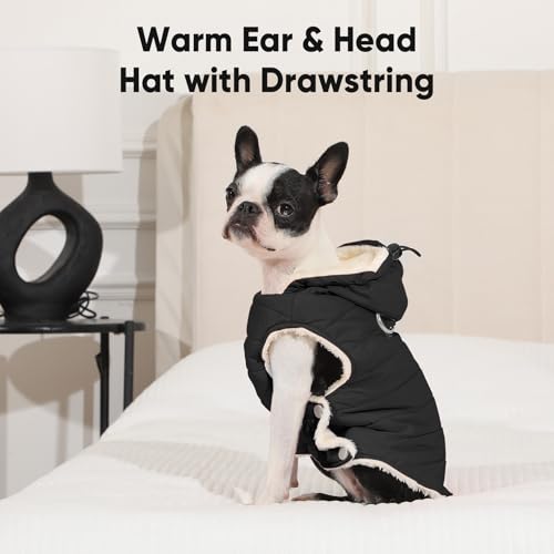 Vecomfy Fleece Lining Dog Hoodie with Harness Built in,Extra Warm Small Dog Jacket in Winter Puppy Coats with Drawstring Hooded,Black XS - color: Black(Harness Built in), size: X-Small (Pack of 1)