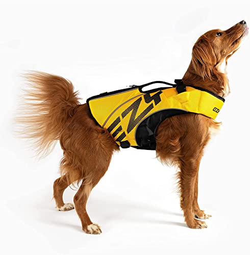 EzyDog DFD X2 Dog Life Jacket - Adjustable Swimming Safety Life Vest Preserver with Continuous Neck Flotation, Reflective Trim, & Grab Handle (3XS, Yellow) - color: Yellow, size: 3XS