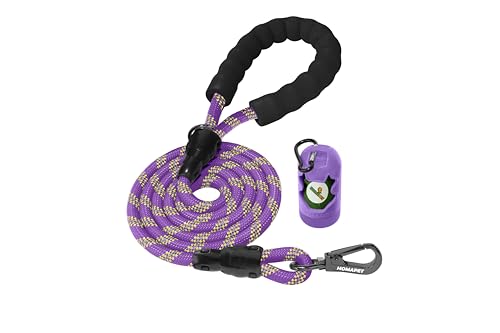 Homapet. Braided Rope Dog Leash 6 Ft with Comfortable Padded Handle Reflective Threads with Poop Bag Dispenser for Large Dogs (Violet/Yellow 6FT-1/2) - color: Violet/Yellow