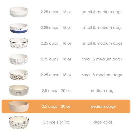 Pearhead Ceramic Dog Bowl – Neutral Taupe “Woof” Design, Holds 2.5 Cups, Non-Skid Stoneware Pet Feeding Dish, 20 oz, Medium - color: Taupe Woof Bowl, size: Medium