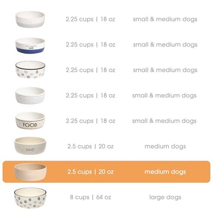 Pearhead Ceramic Dog Bowl – Neutral Taupe “Woof” Design, Holds 2.5 Cups, Non-Skid Stoneware Pet Feeding Dish, 20 oz, Medium - color: Taupe Woof Bowl, size: Medium
