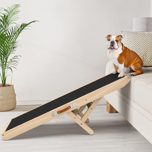 Dog Ramp for Couch with Non-Slip Silicone Mat, 39" Wooden Pet Ramps for Small Dogs, Hold up to 100lb, Adjustable Height from 11.41" to 20.47", Portable Stable Pet Step for Sofa Stairs - size: 39.37"L x 15.75"W x 1.97"H