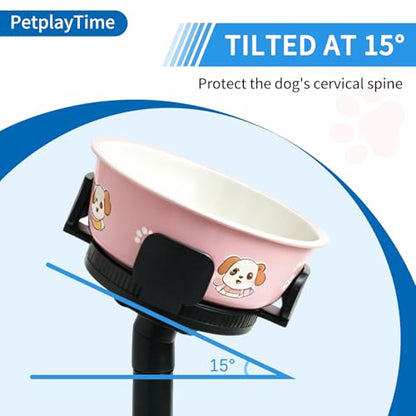 Elevated Dog Bowl Stand, 4 Adjustable Heights (4.3"/7.08"/11.81"/15.35") Raised Dog Food Bowl Holder with Tilted Anti-Slip Base, Ergonomic Pet Feeder Stand for Small Medium Large Dogs & Cats