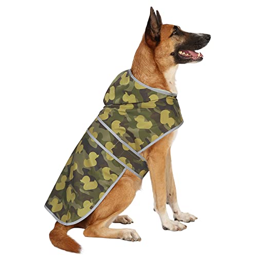 Dog Raincoat for Large Dogs Waterproof Jacket Hooded Rain Coats with Reflective Strips Leash Hole & Poncho Adjustable Fit (CamoDuck,XXL) - color: Camo Ducks, size: XX-Large
