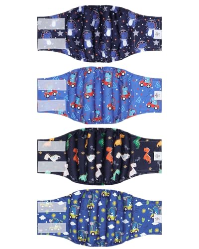CuteBone Dog Diapers Male 4 Pack Puppy Wraps Reusable Doggie Belly Bands for Male Dogs Small Medium Large - size: S(11"-14")