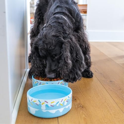 Cake Pet Bowl Set, Ceramic Food and Water Bowls, Non-Slip Spill-Resistant Design, for Cats and Dogs, Set of Two, Dishwasher Safe, Indoor Pet Feeding