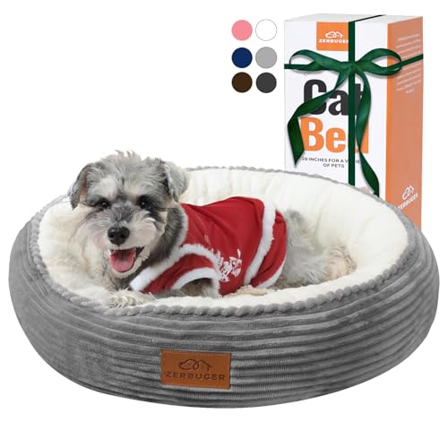 Zerbuger 23in Round Cat Dog Bed for Large Medium Small Dogs Cats, Machine Washable Sleeping Sofa, Non-Slip Bottom Breathable Soft Calming Pet Cuddler for Indoor/Outdoor/Car/Cage, Light Grey - color: Light Grey, size: Medium