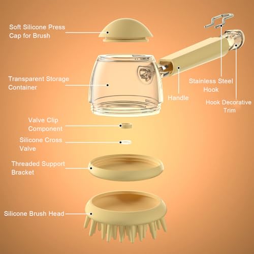 Pet Bath Brush, Dog Grooming Massage Brush with Shampoo Dispenser Adjustable Massage Scrubber for Dogs & Cats Hair - color: Brown