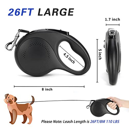 Retractable Dog Leash, 26 Feet Dog Leash for Small to Large Dogs up to 110lbs, Anti-Slip Handle One Button Lock and Release, Heavy Duty 360° Tangle-Free