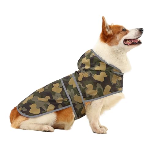 Dog Raincoat for Large Dogs Waterproof Jacket Hooded Rain Coats with Reflective Strips Leash Hole & Poncho Adjustable Fit (CamoDuck,L) - color: Camo Ducks, size: Large
