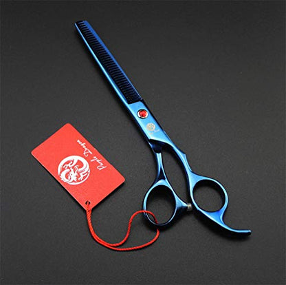 Purple Dragon Professional 7.0 inch 4PCS Pet Grooming Scissors Kit Japan Premium Steel Straight & Curved & Thinning Blade Dog Hair Cutting Shears Set with Case - color: Blue