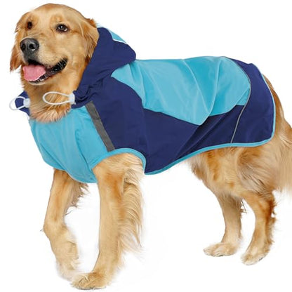 IECOii Hooded Dog Raincoat,Reflective Large Dog Rain Poncho,Ensure Safety in Low - Light Conditions, Adjustable Fit with Magic Sticker,Lightweight Waterproof Pet Rain Coat,Blue,XXL - color: Blue, size: 2X-Large