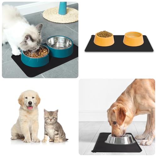 Premium Silicone Dog Food Mat,Dog Bowl mat, Pet Food pad- Anti-Slip Pet Food Mat for Dogs and Cats - Waterproof and Easy to Clean 21 * 15 in Gray