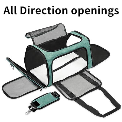 Soft-Sided Cat/Dog/Pet Carrier, Collapsible Pets Travel Carriers for Big Cats/Small Dogs with Shoulder Strap & Removable Mat, Mesh Puppy Carry Bag, Up to 25 Lbs (Turquoise) - color: Turquoise, size: 20"L x 13"W x 13"H