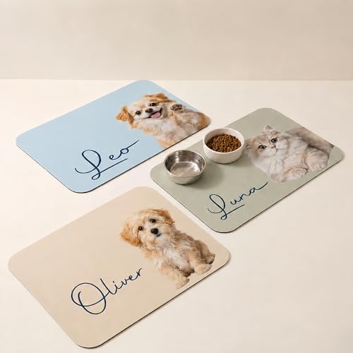 Personalized Dog & Cat Mat for Food & Water Bowls, Custom Pet Food Mat with Photo & Name, Non-Slip Waterproof Diatomite Dog Feeding Mats, Dog Bowl Placemat Gifts for Pet Lover, Pet Owner (Style 1) - color: Style 1