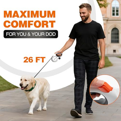 PINA Upgraded Retractable Dog Leash, 26 ft Dog Leash for Small Medium Large Dogs Up to 110lbs, Heavy Duty Reflective Nylon Tape 360° Tangle-Free, with Anti-Slip Handle, One-Handed Brake, Pause, Lock - color: White
