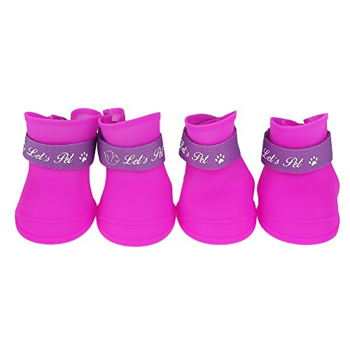 FILFEEL Pet Rain Shoes, Silicone Dog Cute Boots Anti-Slip Protective (L Color)
