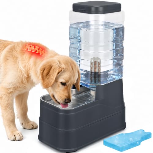 2.2 Gallon Pet Automatic Dog Water Dispenser Cat Gravity Waterer Feeder with Stainless Steel Bowl 8L Large Capacity Puppy Feeding Raised Bowls with Filter,Ice Pack - color: Charcoal Gray, size: 8L(2.2 Gallon)