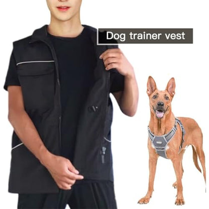 Reflective Dog Trainer Jacket with Multi Pockets Adjustable Waist Drawstring Handler Training Clothes - size: L