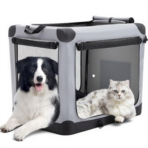 DUMOS Dog Crate 42 Inch Travel Cat Pet Carrier for Extra Large Dog, Portable Foldable Soft Pet Crate with Storage Bag & Washable Pad for Indoor Outdoor Dog Kennel Carrier (XL-80lbs, Grey) - color: Grey, size: 42 Inch