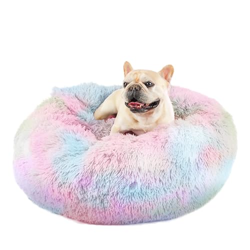 Himax Medium Dog Bed Washable, Round Dogs Beds with Blanket Attached, Calming Dog Bed, Multi-Colored (20"/26"/35") - color: Multicolored, size: 26.0"L x 26.0"W x 9.0"Th