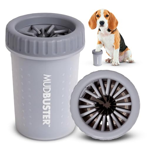 Dexas Medium MudBuster Portable Dog Paw Washer, Light Gray - Premium Quality Pet Supplies and Dog Accessories - Cleansing, Self Cleaning, Silicone - 6x6x6 Inches, 0.308 kg, 1 Count - color: Light Gray, size: Medium without Lid