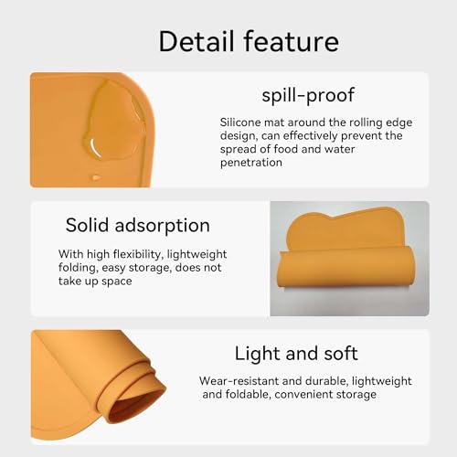 Silicone Waterproof Dog Cat Pet Feeding Mats,Anti Slip Pet Bowl Mats, BPA Free Silicone Pete Feeding Mat Bear Pattern 16In x 12In(Yellow) - color: yellow