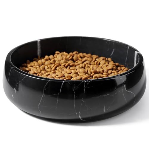 Karibiber Natural Marble Dog Bowl, 5lbs Non Slip Dog Food Bowl, Non Spill Weighted Water Bowls for Large Dogs, Durable Big Dogs Dish, Puppy Pet Bowls, Easy to Clean, Holds 6.5 Cups(Spain Black) - color: Black, size: L