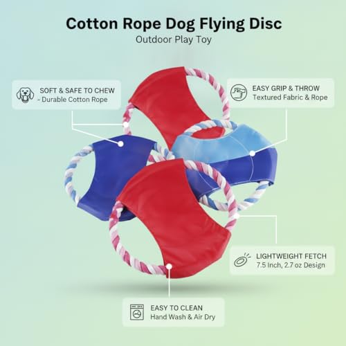 Cotton Rope Dog Flying Disc, Soft Fetch and Chew Toy for Outdoor Play, 7.5 Inch (1 PC)