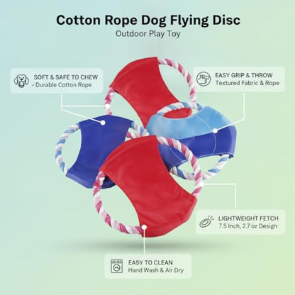 Cotton Rope Dog Flying Disc, Soft Fetch and Chew Toy for Outdoor Play, 7.5 Inch (1 PC)