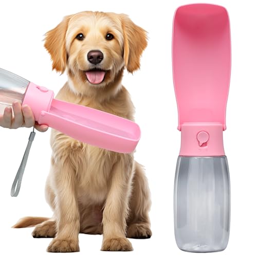Dog Water Bottle, Leak Proof Portable Puppy Water Dispenser, Travel Puppy Water Bowl, Foldable Transparent Dog Water Bottle for Pets Outdoor Walking, Hiking, Travel, Food Grade Plastic - 19oz Pink - color: Transparent Pink, size: 19OZ