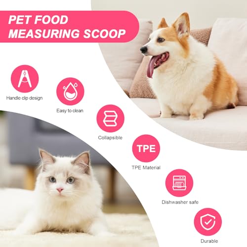 Collapsible Dog Food Scoop Foldable Pet Food Bag Clip 3 in 1 Multi-function Silicone Cat Food Measuring Cup Scoop Dog Food Scooper Pet Food Storage Clip (Rose Red, 1 Cup Capacity(1 Pack)) - color: Rose Red, size: 1 Cup Capacity(1 Pack)