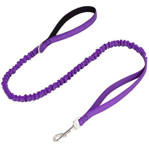 WYuZe 4-5.5 FT Bungee Dog Leash, Reflective Shock Absorbing Elastic Nylon Leash with Comfortable Handle, for Strong Puppy/Medium Dogs Anti-Pull Training Walking (Purple, 3/4"-Wide) - color: Purple