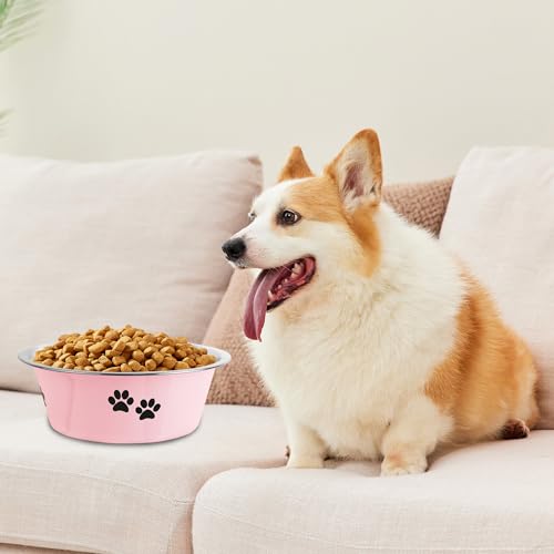 Stainless Steel Dog Bowls, Nonslip Rubber Bottom No Spill Proof Skid Metal Insulated Dog Bowls for Large Medium Small Breed Dogs (Pink, 6.6 Cups/53 OZ) - color: Pink, size: 6.6 Cups/53 OZ