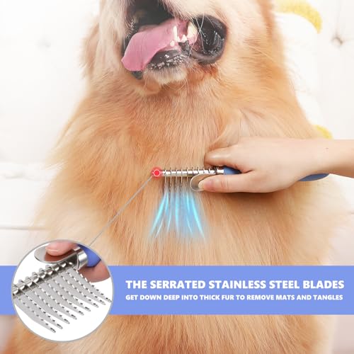 Dematting Comb for Doodles & Poodles, Dual-Sided Comb Tool for Long Curly Haired Dogs, Grooming Brush Kit for Removing Mats and Tangles, Stainless Steel, Beech Wood