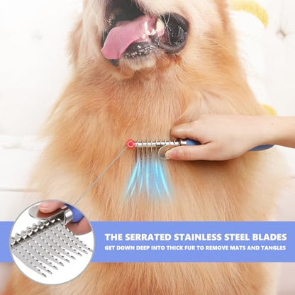 Dematting Comb for Doodles & Poodles, Dual-Sided Comb Tool for Long Curly Haired Dogs, Grooming Brush Kit for Removing Mats and Tangles, Stainless Steel, Beech Wood