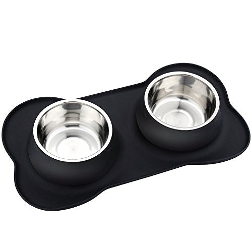 Dog Bowls Stainless Steel Dog Bowl with No Spill No Skid Silicone Mat, 24/48 oz Dog Food and Water Bowl Set Double Dog Feeder Bowl Dog Dish for Small Medium Large Sized Dogs Cats Puppy - size: Medium/24oz each