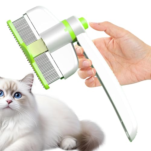 Pets Grooming Comb - Dog Hair Comb | Rotation Design Pet Grommer Comb with Release Button | Detangling Cat Comb | Dematting Comb | Cat Comb for Pets Removing Loose Hair for Shedding and Detangling - color: Green